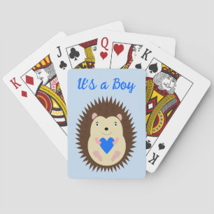 Baby Boy Blue Heart Hedgehog Custom Poker Cards