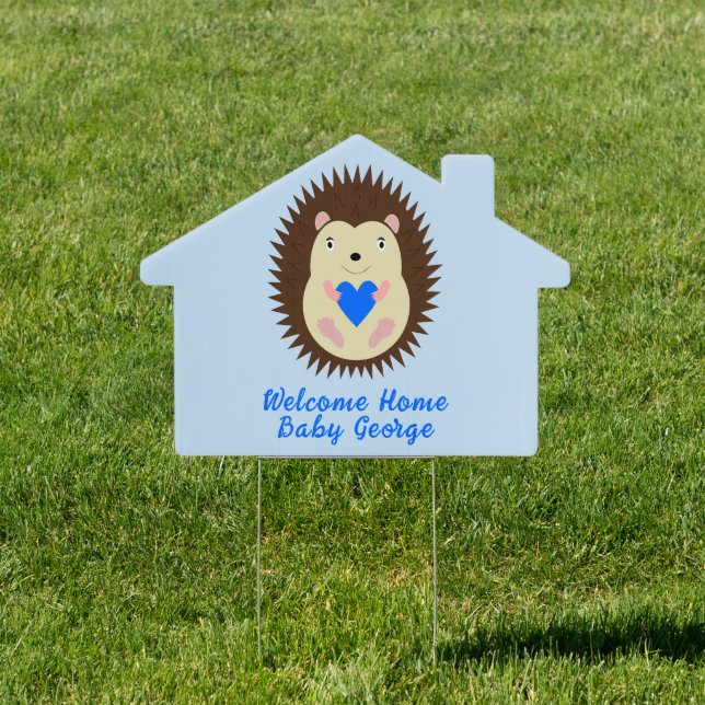 Baby Boy Blue Heart Hedgehog Custom Sign (Insitu)