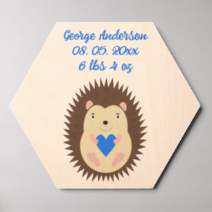 Baby Boy Blue Heart Hedgehog Custom Wood Photo Tile