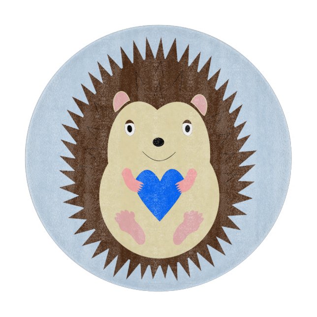 Baby Boy Blue Heart Hedgehog Cutting Board (Front)