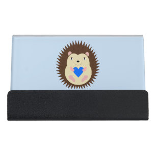 Baby Boy Blue Heart Hedgehog Desk Business Card Holder