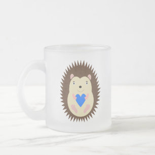 Baby Boy Blue Heart Hedgehog Frosted Glass Coffee Mug