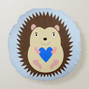 Baby Boy Blue Heart Hedgehog New Baby Round Pillow