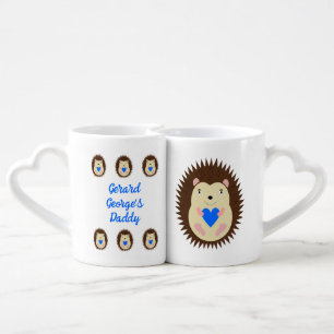 Baby Boy Blue Heart Hedgehog New Parents Coffee Mug Set