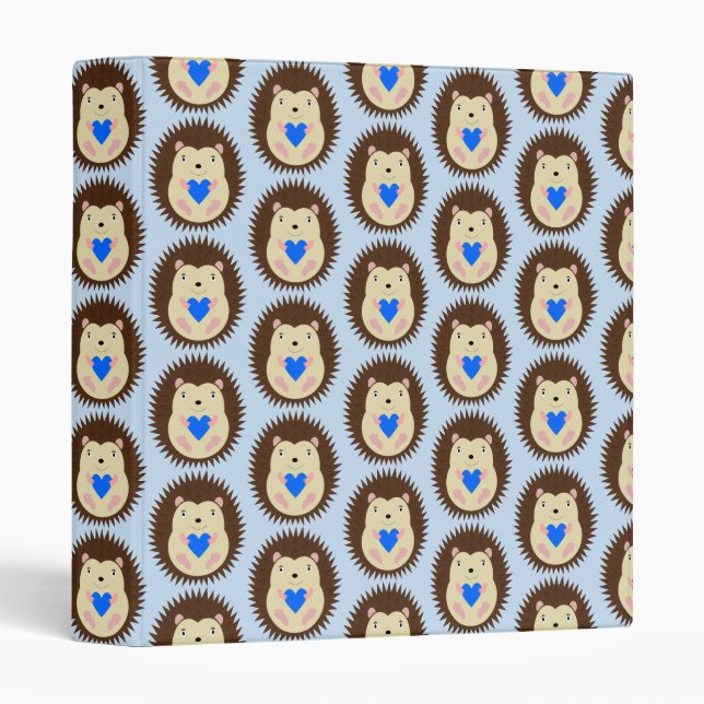 Baby Boy Blue Heart Hedgehog Patterned 3 Ring Binder (Front/Spine)