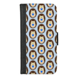 Baby Boy Blue Heart Hedgehog Patterned iPhone 8/7 Wallet Case