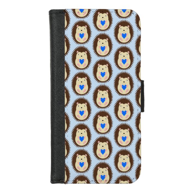 Baby Boy Blue Heart Hedgehog Patterned iPhone Wallet Case (Front)