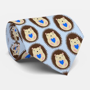 Baby Boy Blue Heart Hedgehog Patterned Neck Tie