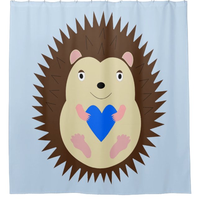 Baby Boy Blue Heart Hedgehog Shower Curtain (Front)