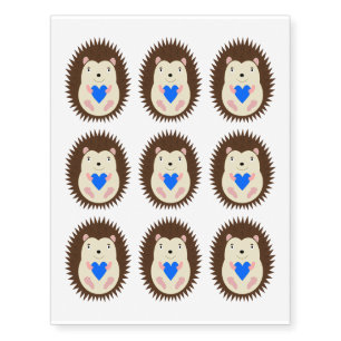 Baby Boy Blue Heart Hedgehog Temporary Tattoos
