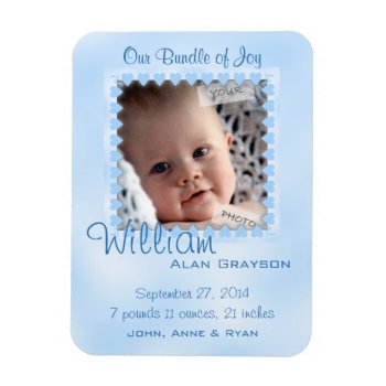 Baby Boy Blue Hearts Photo Birth Announcement Magnet by PartyPrep at Zazzle