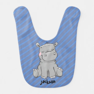 Baby Boy Blue Hippo Adjustable Text Bib