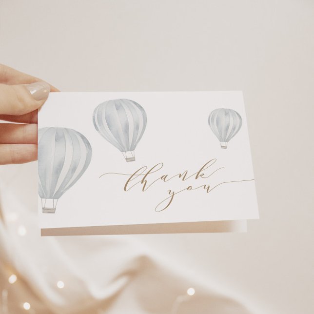 Baby Boy Blue Hot Air Balloon Thank You Card (Creator Uploaded)