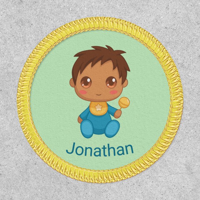 Baby Boy Blue Jumpsuit, Custom Name Patch (Front)