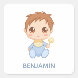 Baby Boy Blue Jumpsuit Custom Name Square Sticker