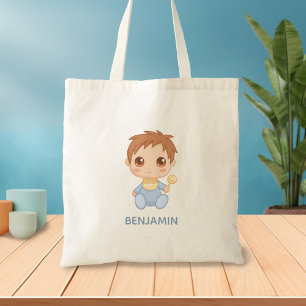 Baby Boy Blue Jumpsuit Custom Name Tote Bag
