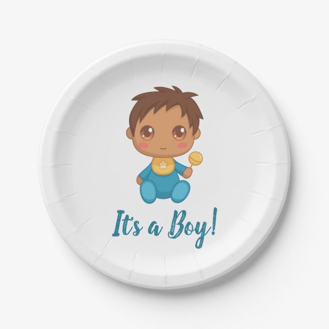 Baby Boy Blue Jumpsuit Paper Plates (Front)