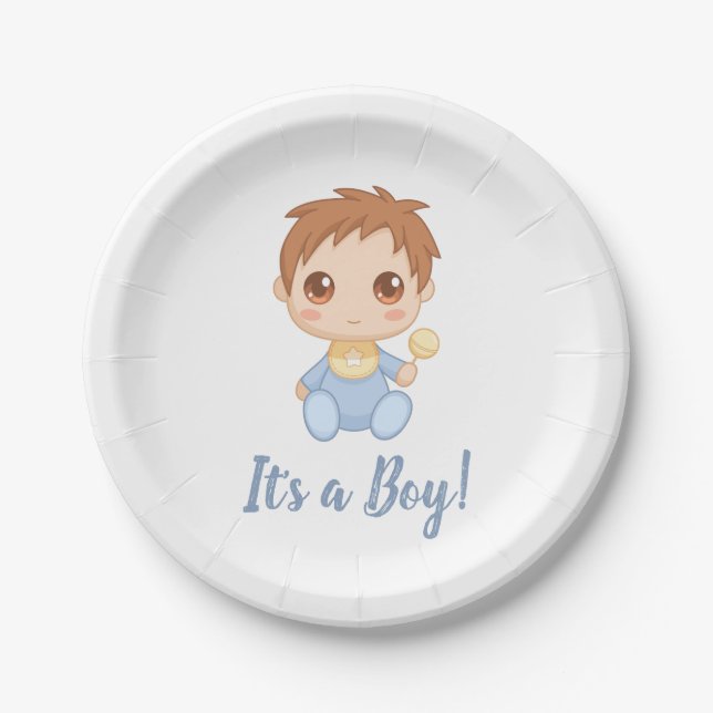 Baby Boy Blue Jumpsuit Paper Plates (Front)