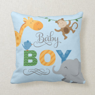 Baby Boy Blue Jungle Animals Nursery Throw Pillow