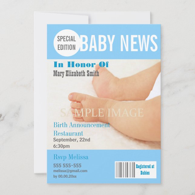 Baby boy blue magazine PERSONALIZE Announcement (Front)