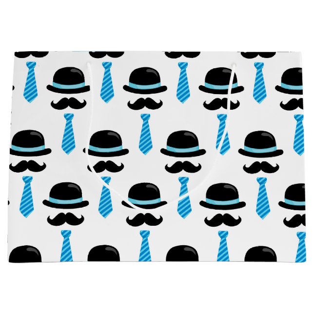Baby Boy Blue Mustache Lil Little Man Cute Large Gift Bag (Front)