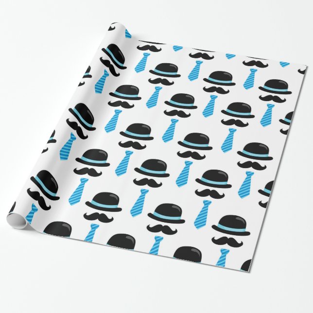 Baby Boy Blue Mustache Lil Little Man Cute Wrapping Paper (Unrolled)