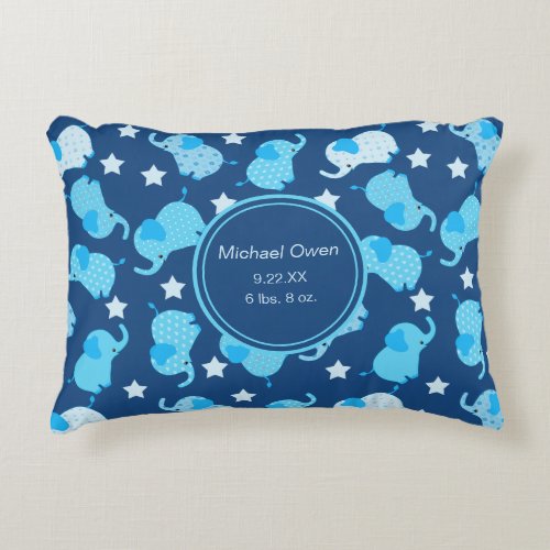 Baby Boy Blue Pattern Elephant Accent Pillow