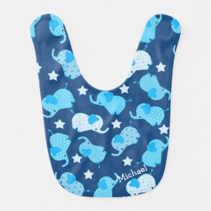 Baby Boy Blue Pattern Elephants Bib