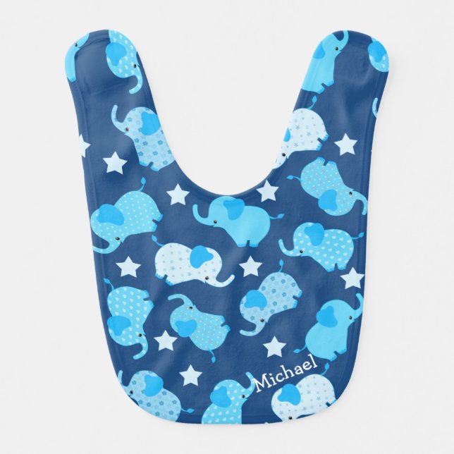 Baby Boy Blue Pattern Elephants Bib (Front)