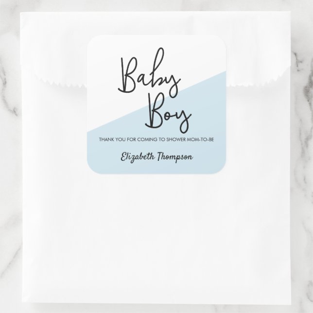 Baby Boy blue Personalized Baby Shower Square Sticker (Bag)