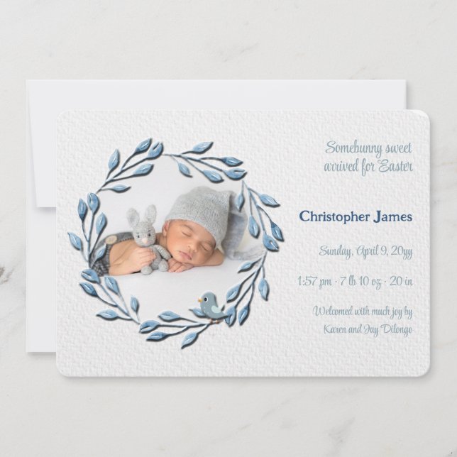 Baby Boy Blue Photo Birth Announcement (Front)