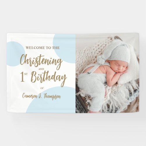 Baby Boy Blue Photo Christening and 1st birthday Banner