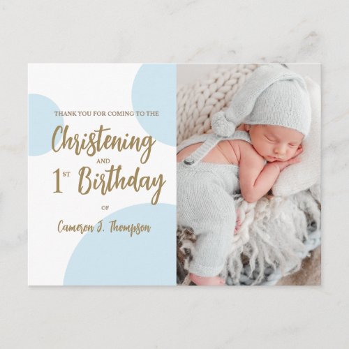 Baby Boy Blue Photo Christening and 1st birthday Postcard