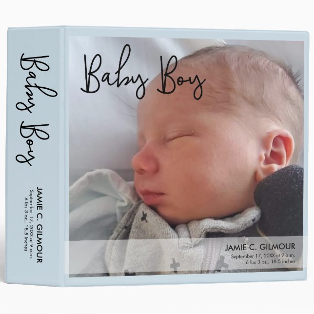 Baby Boy Blue Photo Memories Fun Script 3 Ring Bin Binder (Front/Spine)