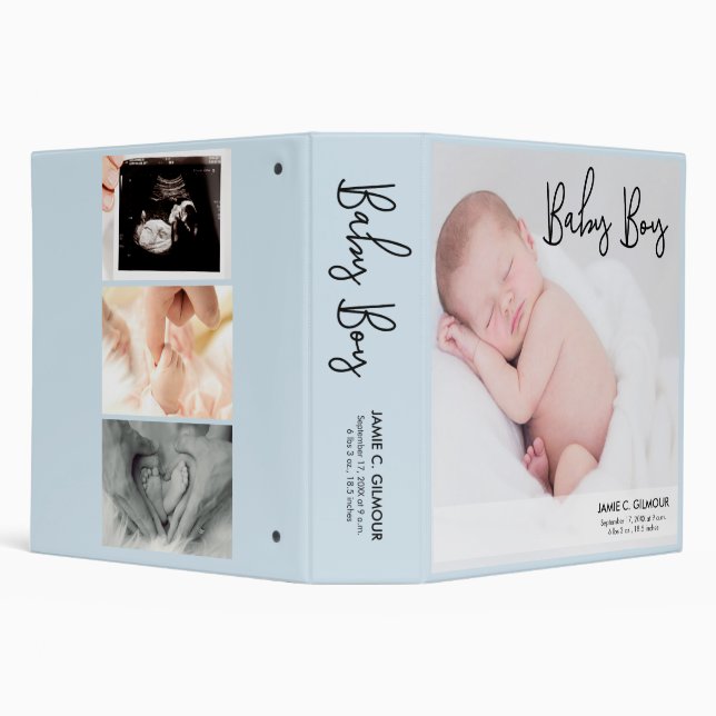 Baby Boy Blue Photo Memories Fun Script 3 Ring Binder (Background)