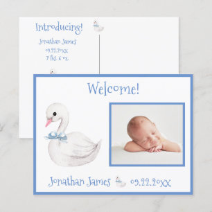 Baby Boy Blue Photo Typography Name Birth Stats Announcement Postcard