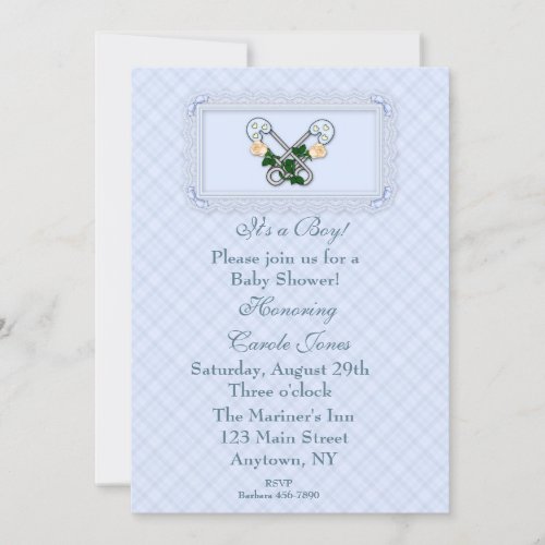 Baby Boy Blue Plaid Shower Custom Invitations