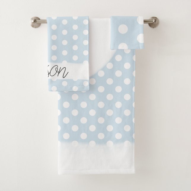 Baby Boy Blue Polka Dot Pattern Monogram Name Bath Towel Set (Insitu)