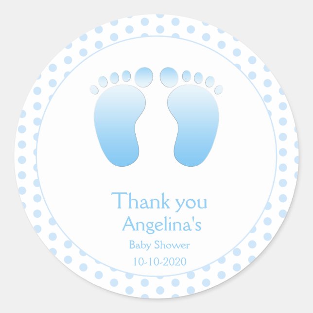 Baby Boy Blue Polka Dot Thank You Baby Shower Classic Round Sticker (Front)