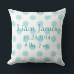 Baby Boy Blue Polkadots Birth Stats Nursery Throw Pillow<br><div class="desc">Cute baby boy blue Polkadots throw pillow with baby birth stats nursery pillow.</div>