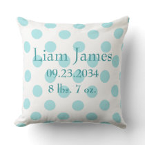 Baby Boy Blue Polkadots Birth Stats Nursery Throw Pillow