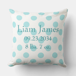 Baby Boy Blue Polkadots Birth Stats Nursery Throw Pillow
