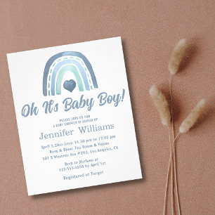 baby boy, blue rainbow  baby shower invitation  flyer