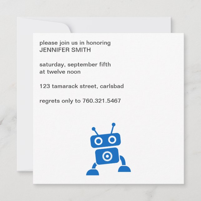 Baby Boy Blue Robot Invitation (Front)