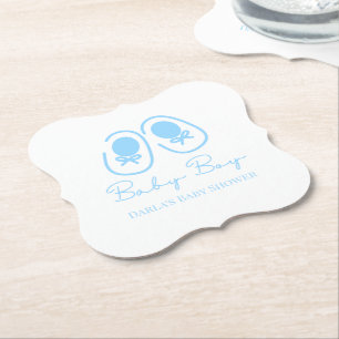 Baby Boy Blue Shoes Baby Shower Paper Coaster