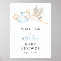 Baby Boy Blue Stork Baby Shower Welcome Poster