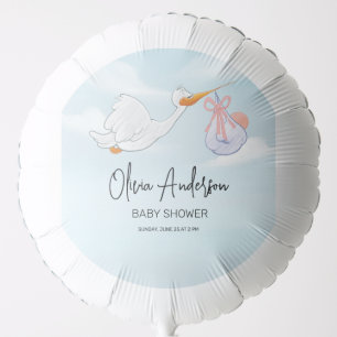 Baby Boy Blue Stork Boho Baby Shower Invitation Balloon