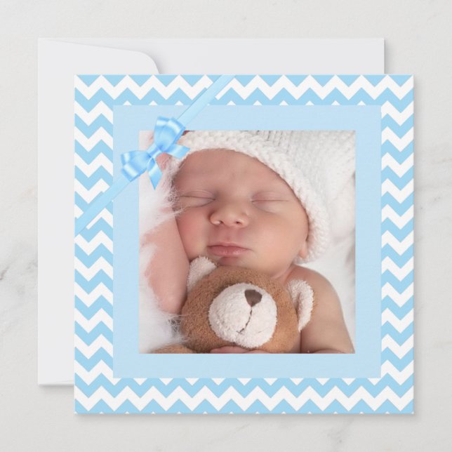 Baby Boy Blue Striped Birth Announcement (Front)
