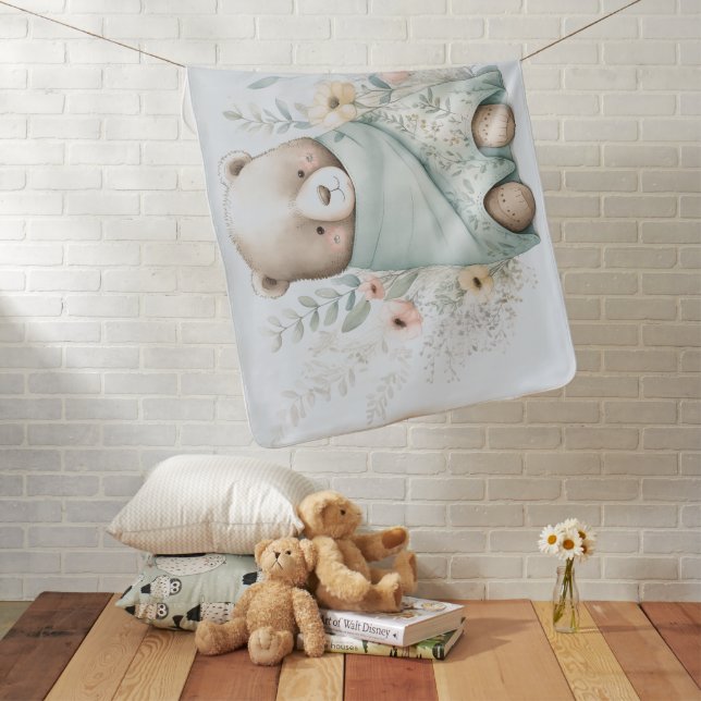 Baby Boy Blue Teddy Bear Baby Blanket (In Situ)