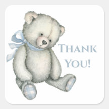Baby Boy Blue Teddy Bear Watercolor Thank You